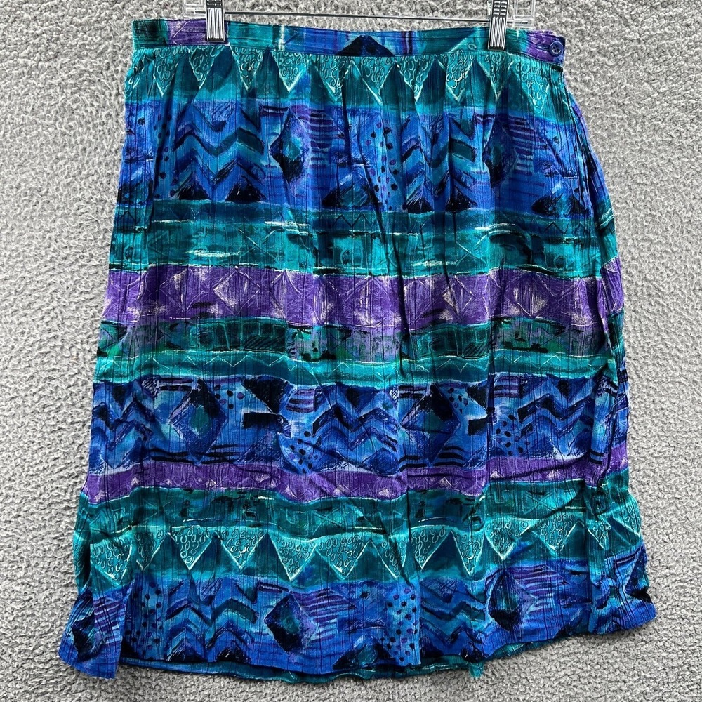 Womens Boho Artsy Midi Skirt 20 Abstract Geometric Print Coastal Resort Vacation